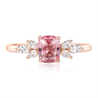 18ct Rose Gold Cushion Padparadscha Sapphire and Diamond Ring thumbnail