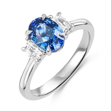 Platinum Sapphire and Cadillac Cut Diamond Three Stone Ring  thumbnail