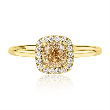 18ct Yellow Gold Champagne Cushion Diamond Halo Engagement Ring thumbnail