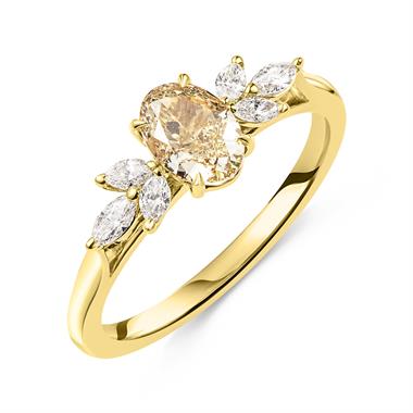 18ct Yellow Gold Champagne Oval Diamond Engagement Ring thumbnail