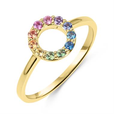 Samba 18ct Yellow Gold Rainbow Sapphire Circle Ring thumbnail