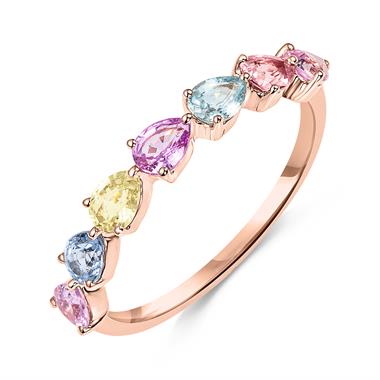 Petal 18ct Rose Gold Pastel Pear Sapphire Eternity Ring thumbnail 
