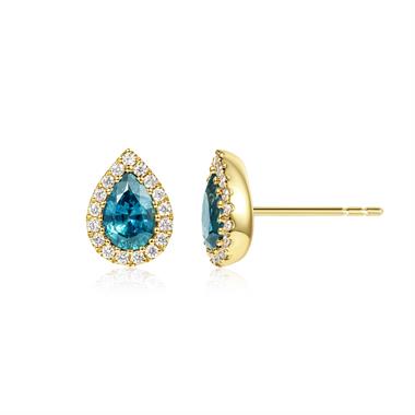 Camellia 18ct Yellow Gold Pear Teal Sapphire and Diamond Earrings thumbnail