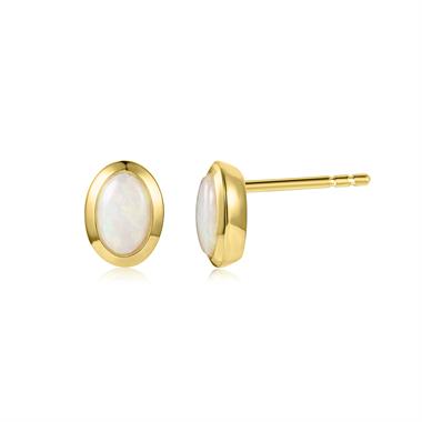 18ct Yellow Gold Oval Opal Earrings thumbnail