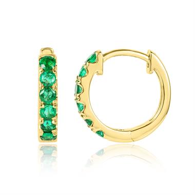18ct Yellow Gold Emerald Huggie Hoop Earrings thumbnail