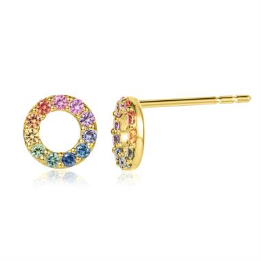 Samba 18ct Yellow Gold Rainbow Sapphire Circle Earrings thumbnail 
