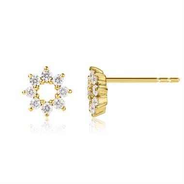 18ct Yellow Gold Diamond Flower Circle Earrings thumbnail