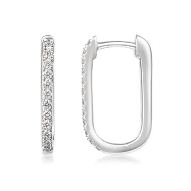 18ct White Gold Oblong Diamond Hoop Earrings 0.23ct thumbnail