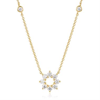 18ct Yellow Gold Diamond Flower Circle Necklace thumbnail