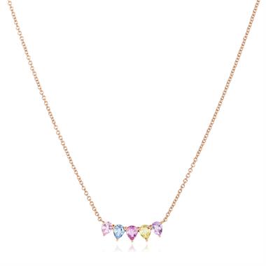 Petal 18ct Rose Gold Pastel Pear Sapphire Curved Necklace thumbnail