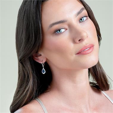 18ct White Gold Pear Sapphire and Diamond Drop Earrings thumbnail