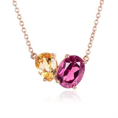 Toi Et Moi 18ct Rose Gold Citrine and Rhodolite Necklace thumbnail