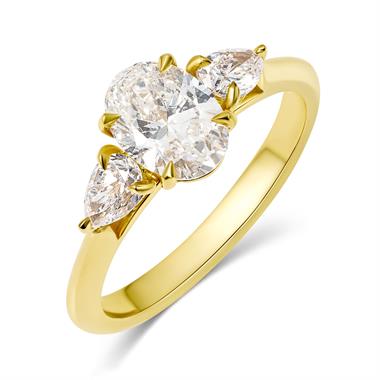 18ct Yellow Gold Oval and Pear Diamond Three Stone Engagement Ring 1.73ct thumbnail 