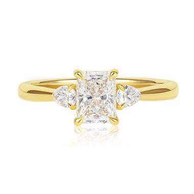 18ct Yellow Gold Radiant and Pear Diamond Three Stone Engagement Ring 1.28ct thumbnail
