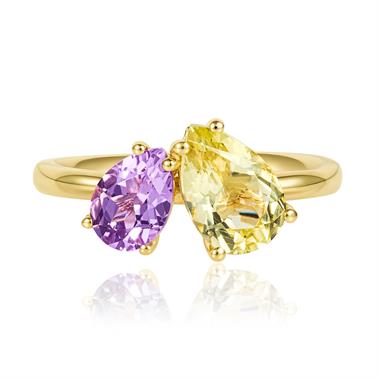 Toi Et Moi 18ct Yellow Gold Amethyst and Lemon Quartz Cocktail Ring thumbnail