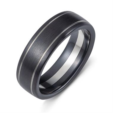 Black Zirconium and Platinum Fine Line Wedding Ring thumbnail