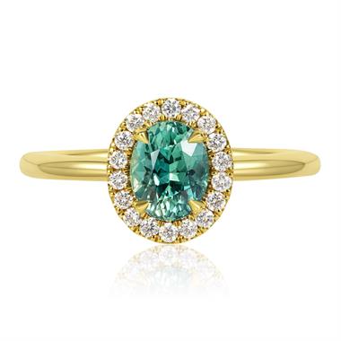 18ct Yellow Gold Oval Green Sapphire Halo Engagement Ring thumbnail