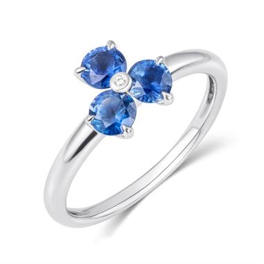 18ct White Gold Sapphire and Diamond Flower Cluster Ring thumbnail 