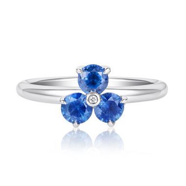 18ct White Gold Sapphire and Diamond Flower Cluster Ring thumbnail