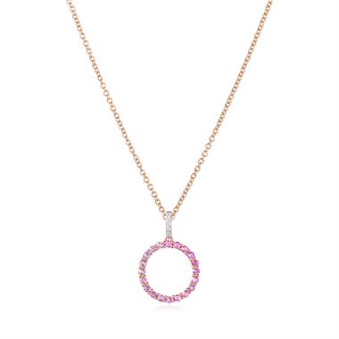 18ct Rose Gold Pink Sapphire and Diamond Circle Pendant  thumbnail
