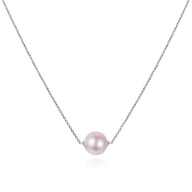 18ct White Gold Single Pink Freshwater Pearl Necklace thumbnail