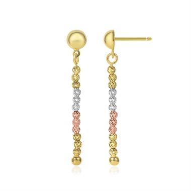 18ct Three Colour Gold Faceted Bead Detail Drop Earrings  thumbnail