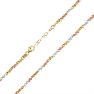 18ct Three Colour Gold Faceted Bead Necklace 45cm thumbnail