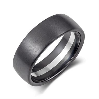 Black Zirconium and Platinum Plain Wedding Ring 8mm thumbnail