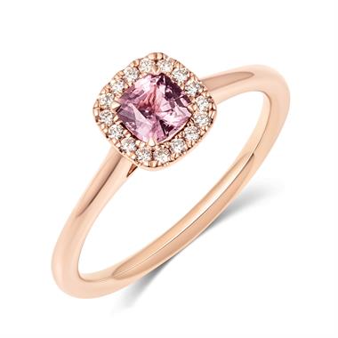 18ct Rose Gold Berry Sapphire Halo Engagement Ring thumbnail 