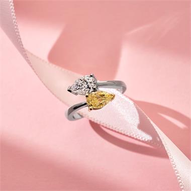 Platinum Toi et Moi White and Yellow Diamond Ring thumbnail