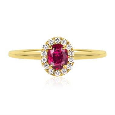 18ct Yellow Gold Oval Ruby and Diamond Halo Engagement Ring thumbnail