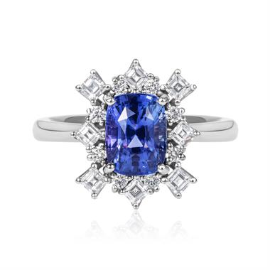 Platinum Violet Sapphire and Diamond Cluster Engagement Ring thumbnail