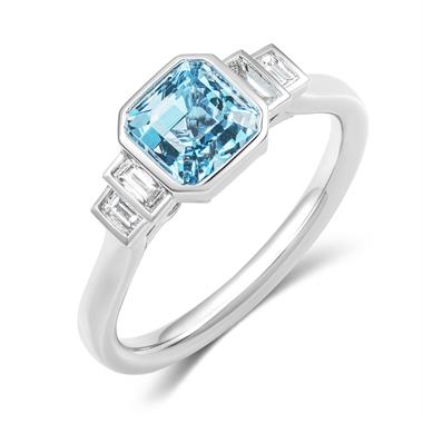 18ct White Gold Asscher Cut Aquamarine and Diamond Engagement Ring thumbnail