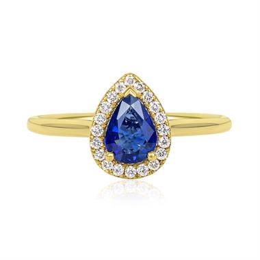 18ct Yellow Gold Sapphire and Diamond Halo Engagement Ring thumbnail