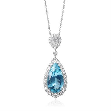 18ct White Gold Aquamarine and Diamond Halo Necklace thumbnail