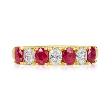 18ct Yellow Gold Oval Ruby and Diamond Half Eternity Ring thumbnail