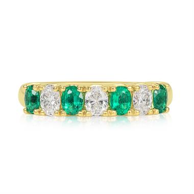 18ct Yellow Gold Oval Emerald and Diamond Half Eternity Ring thumbnail