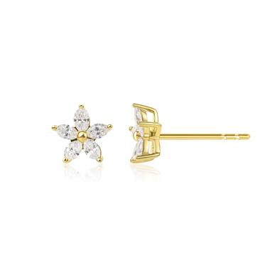 18ct Yellow Gold Marquise Diamond Flower Earrings thumbnail