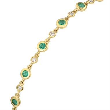 18ct Yellow Gold Emerald and Diamond Bezel Set Bracelet thumbnail