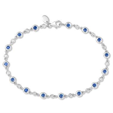 18ct White Gold Blue Sapphire and Diamond Bezel Set Bracelet thumbnail
