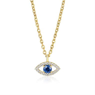 18ct Yellow Gold Evil Eye Sapphire and Diamond Necklace thumbnail