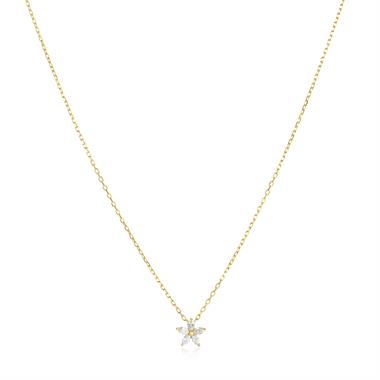 18ct Yellow Gold Marquise Diamond Flower Necklace thumbnail