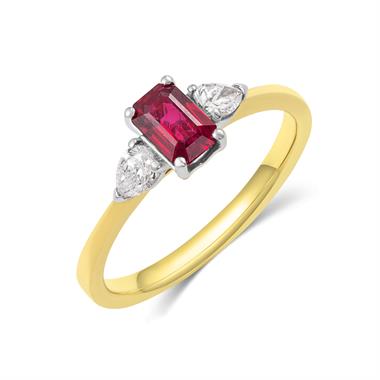 18ct Yellow Gold Ruby and Diamond Three Stone Engagement Ring thumbnail