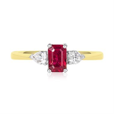 18ct Yellow Gold Ruby and Diamond Three Stone Engagement Ring thumbnail