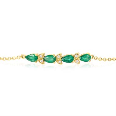 18ct Yellow Gold Emerald and Diamond Bracelet thumbnail