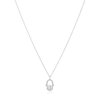 18ct White Gold Diamond Hamsa Necklace thumbnail