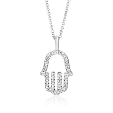 18ct White Gold Diamond Hamsa Necklace thumbnail 