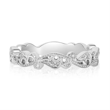 Platinum Diamond Set Floral Wedding Band thumbnail