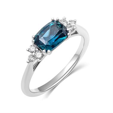 Platinum Oval Teal Sapphire and Diamond Engagement Ring thumbnail