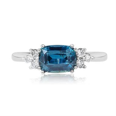 Platinum Oval Teal Sapphire and Diamond Engagement Ring thumbnail